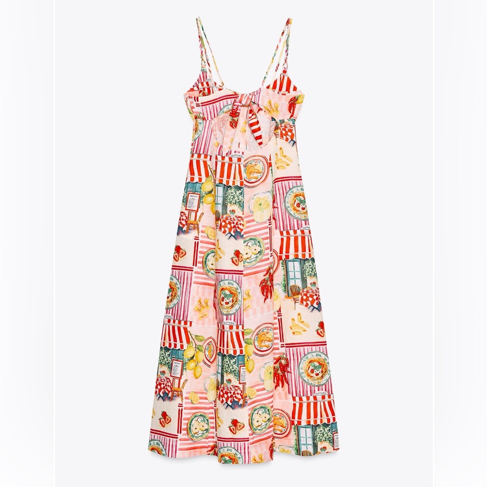 Zara PATCHWORK PRINT LINEN MIDI DRESS - Picture 8 of 9